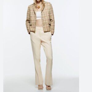 ZARA BEIGE METALLIC PLAID CROPPED TWEED BLAZER 2402/776 - M